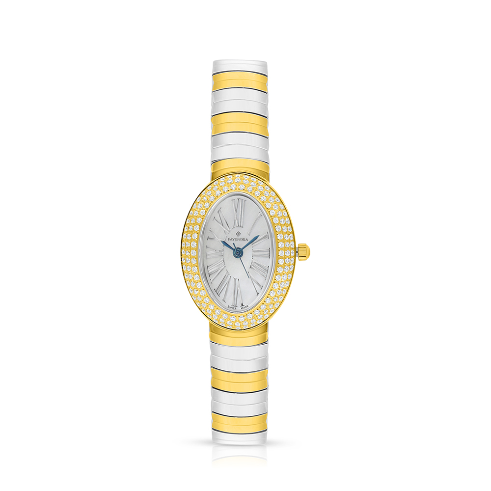 Stainless Steel 316L Watch Silver And Golden Color Embedded With White Zircon - white MOP dial 