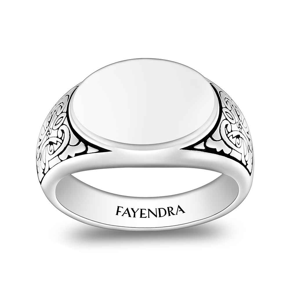 Sterling Silver 925 Islamic Ring Rhodium And Black Plated For Men 