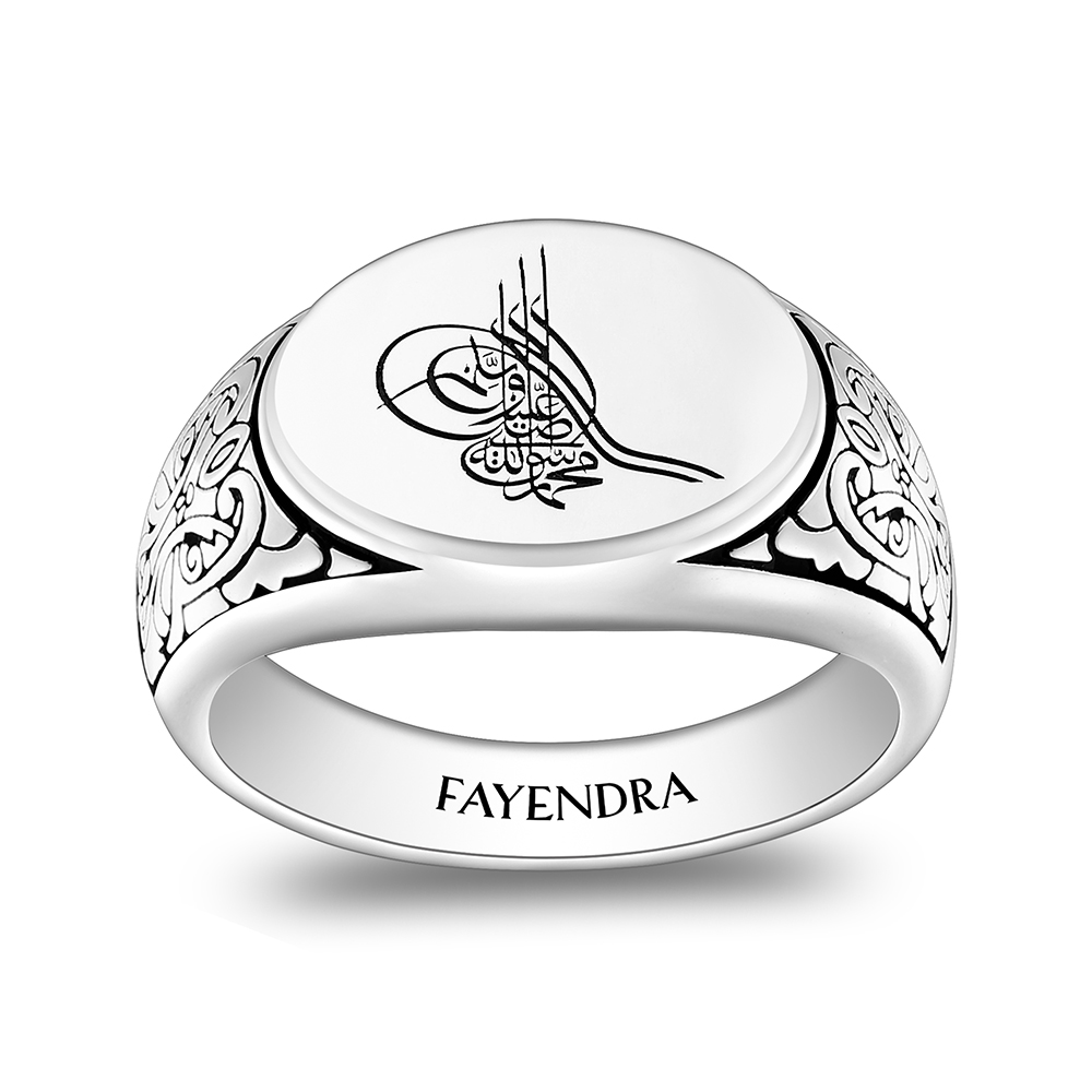 Sterling Silver 925 Islamic Ring Rhodium And Black Plated For Men 