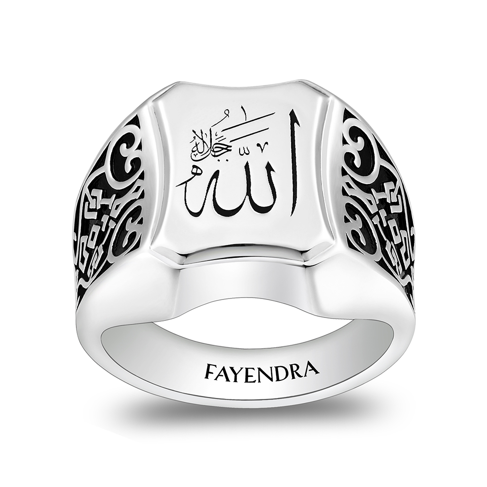 Sterling Silver 925 Islamic Ring Rhodium And Black Plated For Men 