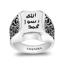 Sterling Silver 925 Islamic Ring Rhodium And Black Plated For Men 