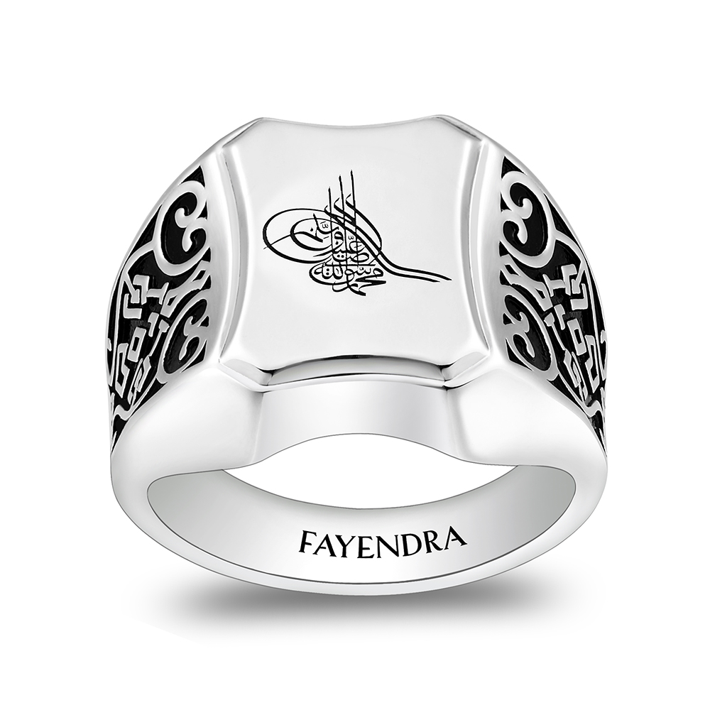Sterling Silver 925 Islamic Ring Rhodium And Black Plated For Men 