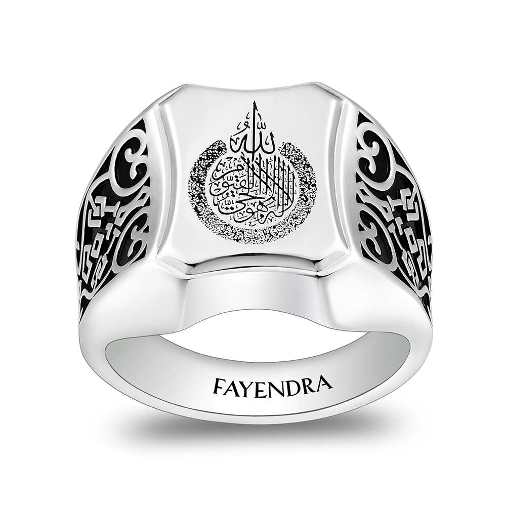 Sterling Silver 925 Islamic Ring Rhodium And Black Plated For Men 