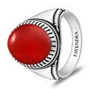 Sterling Silver 925 Ring Rhodium And Black Plated Embedded With Red Agate Cabochon For Men