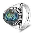 Sterling Silver 925 Ring Rhodium And Black Plated Embedded With Blue Shell Cabochon For Men