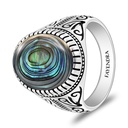 Sterling Silver 925 Ring Rhodium And Black Plated Embedded With Blue Shell Cabochon For Men