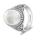 Sterling Silver 925 Ring Rhodium And Black Plated Embedded With White Shell Cabochon For Men
