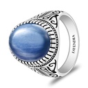 Sterling Silver 925 Ring Rhodium And Black Plated Embedded With Natural Kyanite Cabochon For Men