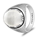 Sterling Silver 925 Ring Rhodium And Black Plated Embedded With White Shell Cabochon For Men