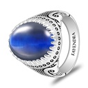 Sterling Silver 925 Ring Rhodium And Black Plated Embedded With Blue Tiger Eye Cabochon For Men