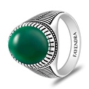 Sterling Silver 925 Ring Rhodium And Black Plated Embedded With Green Agate Cabochon For Men
