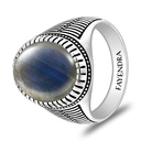 Sterling Silver 925 Ring Rhodium And Black Plated Embedded With Labradorite Opal Cabochon For Men