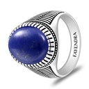Sterling Silver 925 Ring Rhodium And Black Plated Embedded With Lapis Cabochon For Men