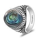 Sterling Silver 925 Ring Rhodium And Black Plated Embedded With Blue Shell Cabochon For Men