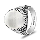 Sterling Silver 925 Ring Rhodium And Black Plated Embedded With White Shell Cabochon For Men
