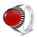 Sterling Silver 925 Ring Rhodium And Black Plated Embedded With Red Agate Cabochon For Men
