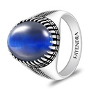 Sterling Silver 925 Ring Rhodium And Black Plated Embedded With Blue Tiger Eye Cabochon For Men