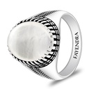 Sterling Silver 925 Ring Rhodium And Black Plated Embedded With White Shell Cabochon For Men