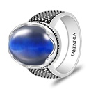 Sterling Silver 925 Ring Rhodium And Black Plated Embedded With Blue Tiger Eye Cabochon For Men
