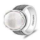 Sterling Silver 925 Ring Rhodium And Black Plated Embedded With White Shell Cabochon For Men