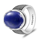 Sterling Silver 925 Ring Rhodium And Black Plated Embedded With Lapis Cabochon For Men