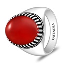 Sterling Silver 925 Ring Rhodium And Black Plated Embedded With Red Agate Cabochon For Men