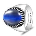 Sterling Silver 925 Ring Rhodium And Black Plated Embedded With Blue Tiger Eye Cabochon For Men