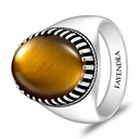 Sterling Silver 925 Ring Rhodium And Black Plated Embedded With Yellow Tiger Eye Cabochon For Men