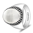 Sterling Silver 925 Ring Rhodium And Black Plated Embedded With White Shell Cabochon For Men