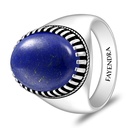 Sterling Silver 925 Ring Rhodium And Black Plated Embedded With Lapis Cabochon For Men