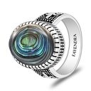 Sterling Silver 925 Ring Rhodium And Black Plated Embedded With Blue Shell Cabochon For Men