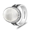 Sterling Silver 925 Ring Rhodium And Black Plated Embedded With White Shell Cabochon For Men