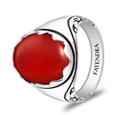 Sterling Silver 925 Ring Rhodium And Black Plated Embedded With Red Agate Cabochon For Men