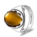 Sterling Silver 925 Ring Rhodium And Black Plated Embedded With Yellow Tiger Eye Cabochon For Men