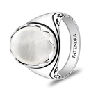 Sterling Silver 925 Ring Rhodium And Black Plated Embedded With White Shell Cabochon For Men