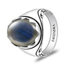 Sterling Silver 925 Ring Rhodium And Black Plated Embedded With Labradorite Opal Cabochon For Men