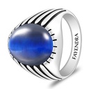 Sterling Silver 925 Ring Rhodium And Black Plated Embedded With Blue Tiger Eye Cabochon For Men