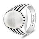 Sterling Silver 925 Ring Rhodium And Black Plated Embedded With White Shell Cabochon For Men