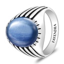 Sterling Silver 925 Ring Rhodium And Black Plated Embedded With Natural Kyanite Cabochon For Men