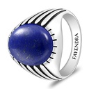 Sterling Silver 925 Ring Rhodium And Black Plated Embedded With Lapis Cabochon For Men
