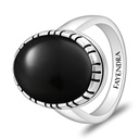 Sterling Silver 925 Ring Rhodium And Black Plated Embedded With Natural Black Agate Cabochon For Men