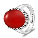 Sterling Silver 925 Ring Rhodium And Black Plated Embedded With Red Agate Cabochon For Men