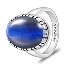 Sterling Silver 925 Ring Rhodium And Black Plated Embedded With Blue Tiger Eye Cabochon For Men