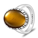 Sterling Silver 925 Ring Rhodium And Black Plated Embedded With Yellow Tiger Eye Cabochon For Men