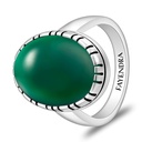 Sterling Silver 925 Ring Rhodium And Black Plated Embedded With Green Agate Cabochon For Men