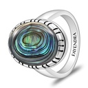 Sterling Silver 925 Ring Rhodium And Black Plated Embedded With Blue Shell Cabochon For Men