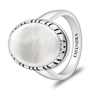 Sterling Silver 925 Ring Rhodium And Black Plated Embedded With White Shell Cabochon For Men
