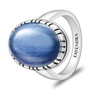 Sterling Silver 925 Ring Rhodium And Black Plated Embedded With Natural Kyanite Cabochon For Men