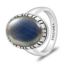 Sterling Silver 925 Ring Rhodium And Black Plated Embedded With Labradorite Opal Cabochon For Men