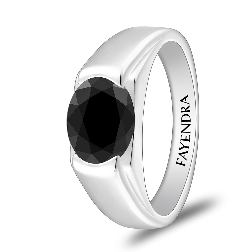 Sterling Silver 925 Ring Rhodium Plated Embedded With Black Spinal For Men